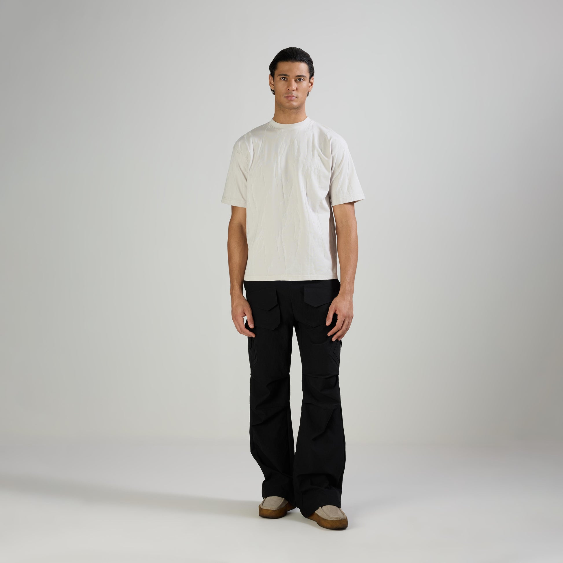 JACQUARD ROUND NECK T-SHIRT - MILD GREY
