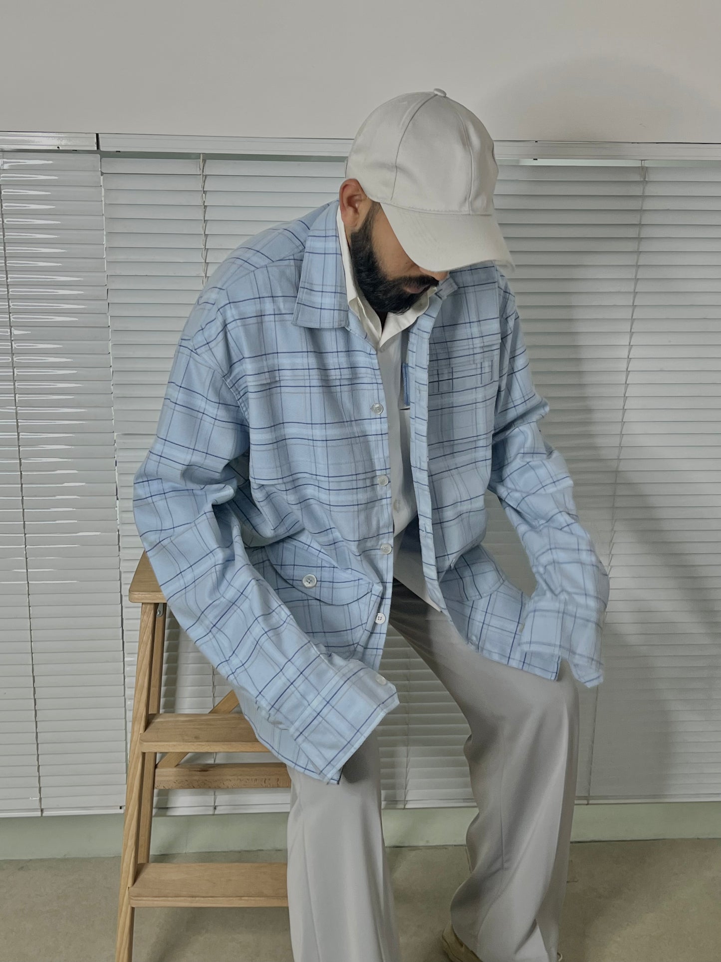 BLUE FLANNEL, ONE OF ONE, MENS FLANNEL, WARPING THEORIES, EXCLUSIVE, LIMITED EDITION, The WT Flannel ,Cotton Polyester blend fabric, fabric with a brushing finish, overlapping panels, long sleeves, and an apple cut bottom.cross checkered pattern to enhance the contrast detail pocket, UNISEX, OVERSIZED FIT, HAND WASH ONLY, SHORT LENGTH, UNISEX RELAXED FIT, SIZE AVAILABLE S TO XXL,