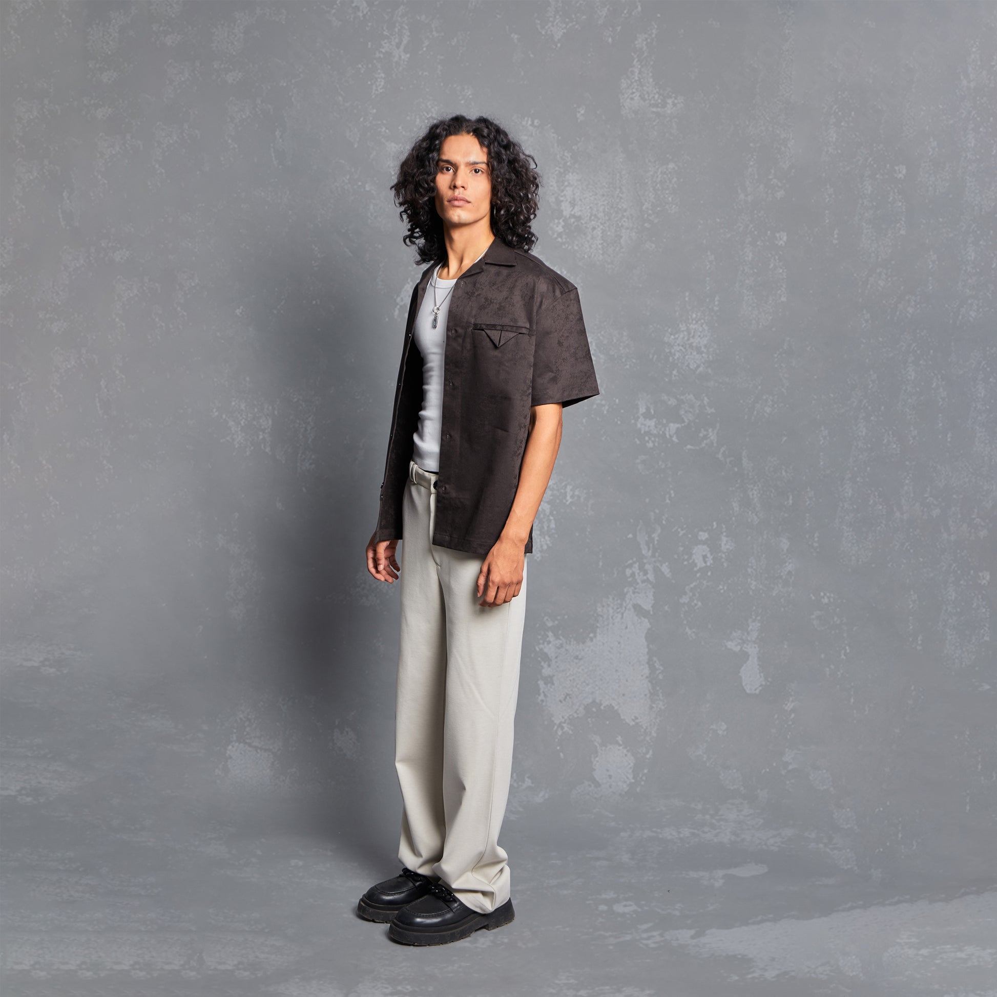 BROWN SHIRT, SUMMER, SUMMER ESSENTIAL, SUMMER ESSENTIAL SHIRT,Jacquard shirt, abstract tonal pattern, welt pocket, fixed pleated pocket square, one piece Cuban style collar, slit at the bottom of the side seam. UNISEX, RELAXED FIT, SIZE AVAILABLE S TO XXL, PLUS SIZE CLOTHING, SHIRT, JACQUARD, POLO SHIRTS,SHIRT DESIGN, SHIRT PATTERN, SHIRT SIZING, SHIRTS FOR MEN, SHIRTS FOR GIRLS, SHIRT DESIGN FOR MEN, SHIRT DESIGN FOR GIRLS, SHIRT FOR WOMEN, SHIRT SIZE CHART, JACQUARD SHIRT DESIGNS 2021, people also ask