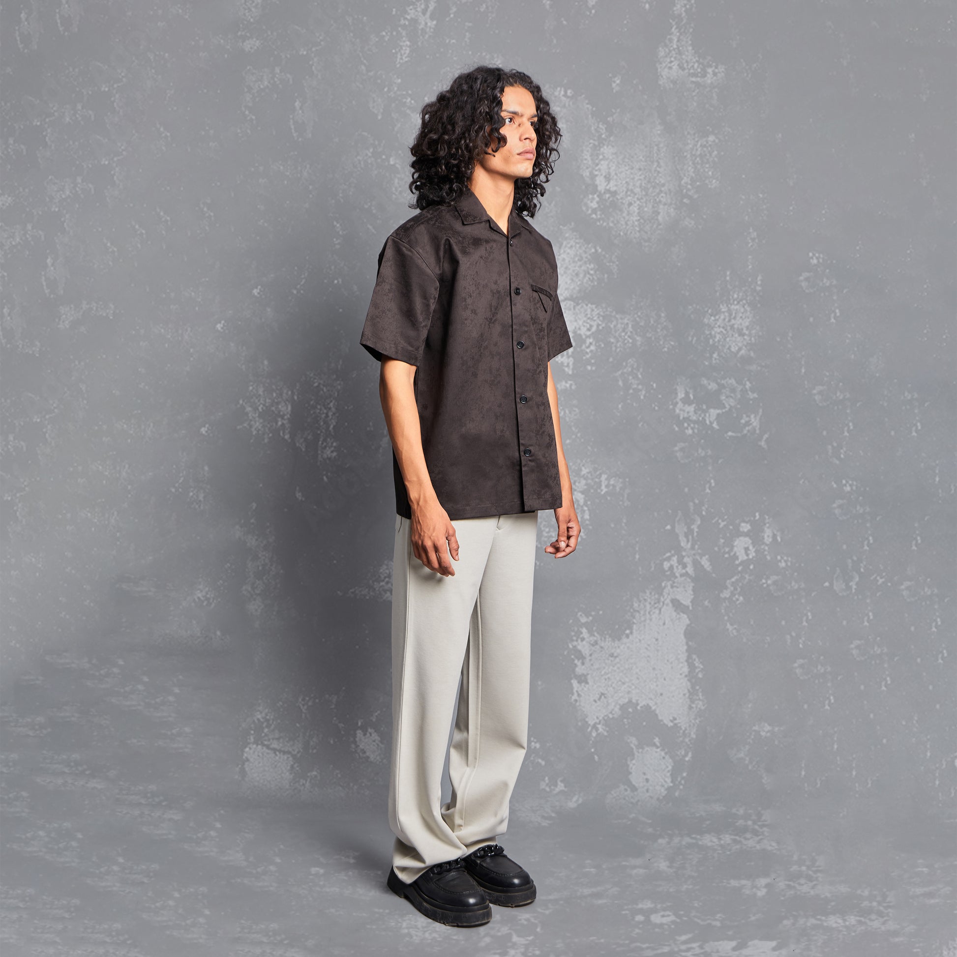 WT LOYALTY PROGRAM, Jacquard shirt, abstract tonal pattern, welt pocket, fixed pleated pocket square, one piece Cuban style collar, slit at the bottom of the side seam. UNISEX, RELAXED FIT, SIZE AVAILABLE S TO XXL, PLUS SIZE CLOTHING, SHIRT, JACQUARD, POLO SHIRTS,SHIRT DESIGN, SHIRT PATTERN, SHIRT SIZING, SHIRTS FOR MEN, SHIRTS FOR GIRLS, SHIRT DESIGN FOR MEN, SHIRT DESIGN FOR GIRLS, SHIRT FOR WOMEN, SHIRT SIZE CHART, JACQUARD SHIRT DESIGNS 2021, JACQUARD SHIRT LIMELIGHT, TONAL MOCHA, 100 % COTTON