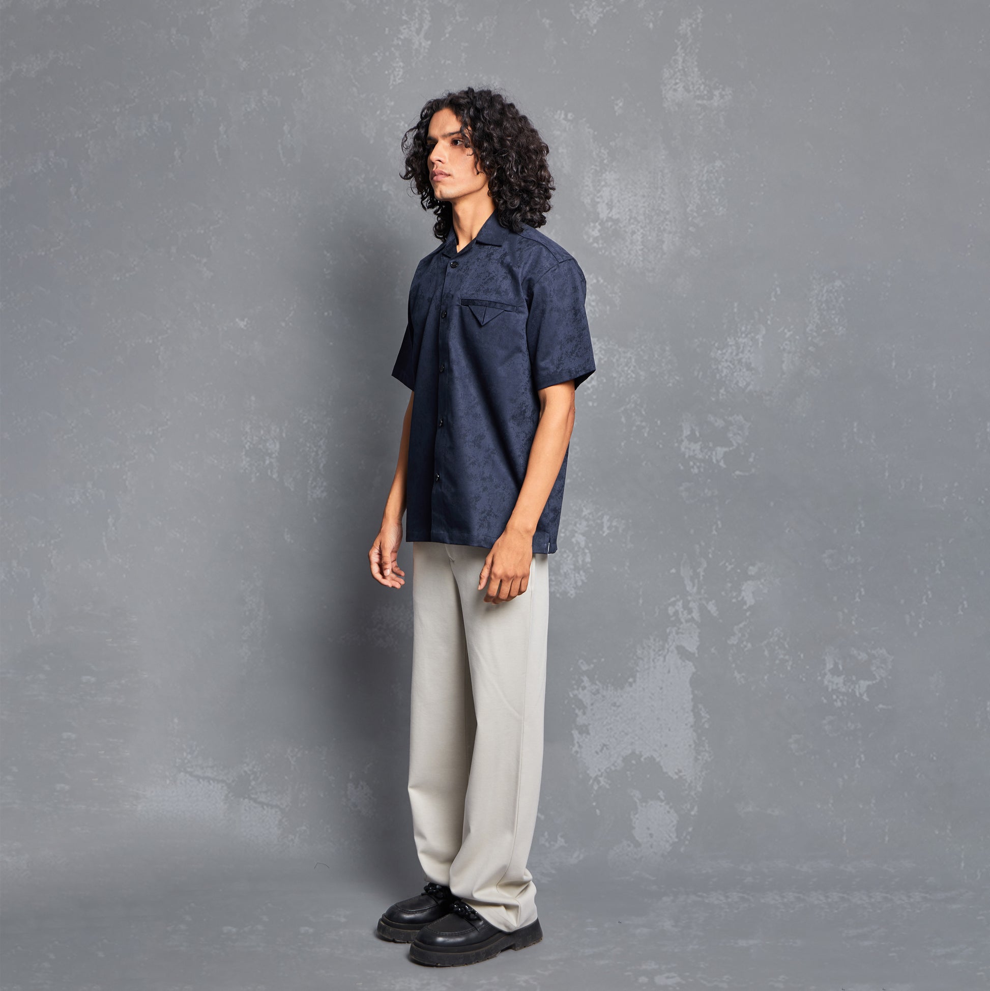 SHIRT, TONAL NAVY, TONAL NAVI SHIRT, COTTON SHIRT, SUMMER, SUMMER ESSENTIAL SHIRT,Jacquard shirt, abstract tonal pattern, welt pocket, fixed pleated pocket square, one piece Cuban style collar, slit at the bottom of the side seam. UNISEX, RELAXED FIT, SIZE AVAILABLE S TO XXL, PLUS SIZE CLOTHING, SHIRT, JACQUARD, POLO SHIRTS,SHIRT DESIGN, SHIRT PATTERN, SHIRT SIZING, SHIRTS FOR MEN, SHIRTS FOR GIRLS, SHIRT DESIGN FOR MEN, SHIRT DESIGN FOR GIRLS, SHIRT FOR WOMEN, SHIRT SIZE CHART, JACQUARD SHIRT DESIGNS 2021