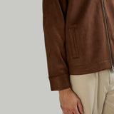SUEDE TWO-WAY ZIP JACKET - BROWN