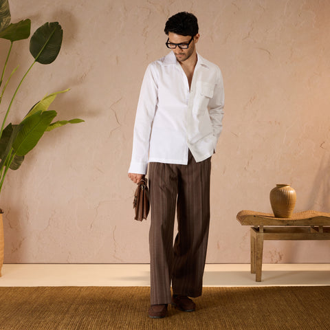 RELAXED FIT  PINSTRIPE TROUSERS - BROWN