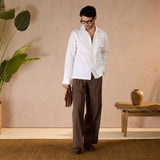 RELAXED FIT  PINSTRIPE TROUSERS - BROWN
