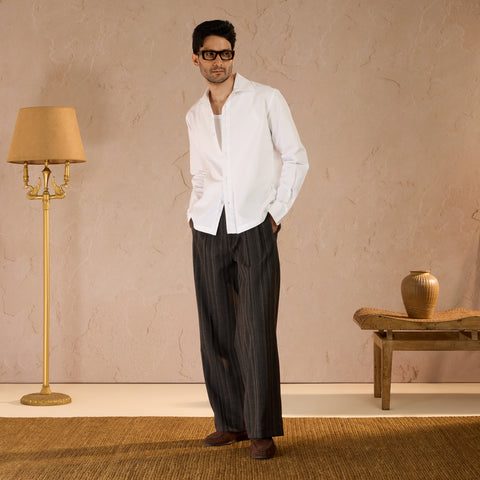 HALF PLACKET COTTON OXFORD SHIRT - WHITE