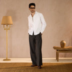 HALF PLACKET COTTON OXFORD SHIRT - WHITE