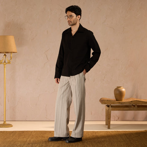 HALF PLACKET COTTON OXFORD SHIRT - BLACK