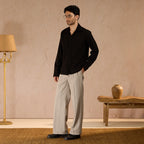 HALF PLACKET COTTON OXFORD SHIRT - BLACK