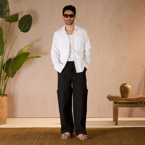 RELAXED FIT PARACHUTE TRACK PANT - BLACK