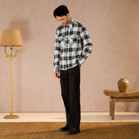 COTTON LIGHTWEIGHT FLANNEL SHIRT - BLACK