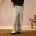 RELAXED FIT PINSTRIPE TROUSERS - BEIGE
