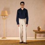 HALF PLACKET COTTON OXFORD SHIRT - NAVY