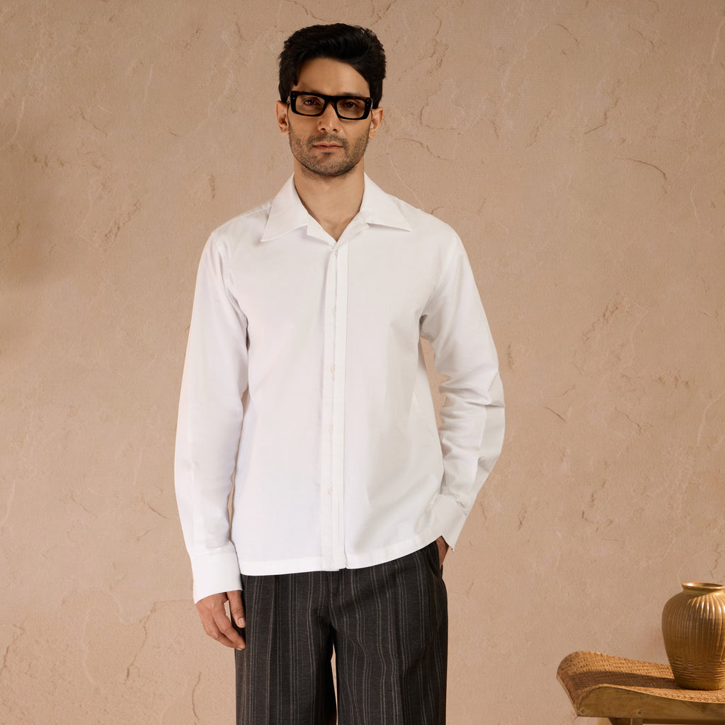 HALF PLACKET COTTON OXFORD SHIRT - WHITE