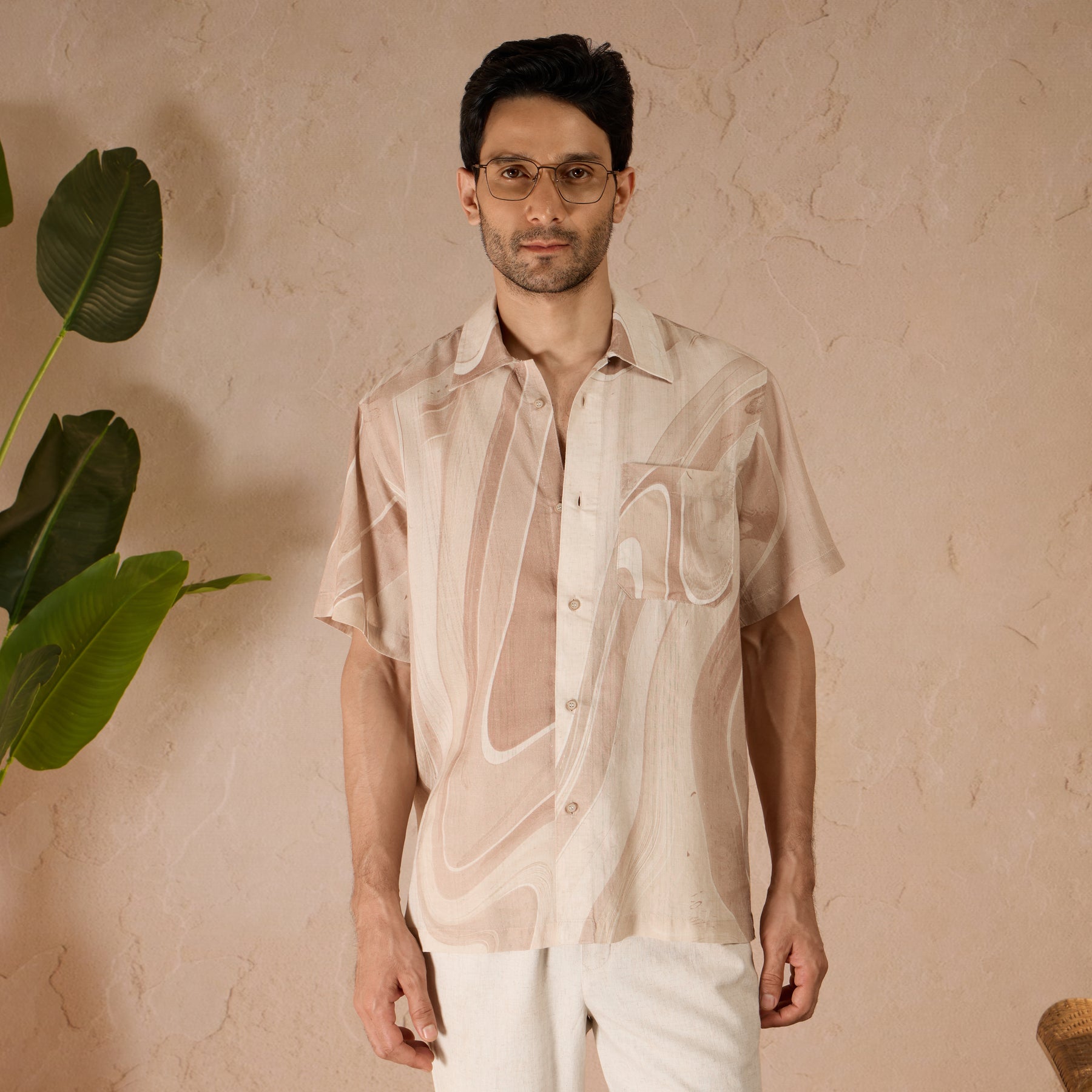 MARBLE PRINT LINEN SHIRT - DUSTY PINK