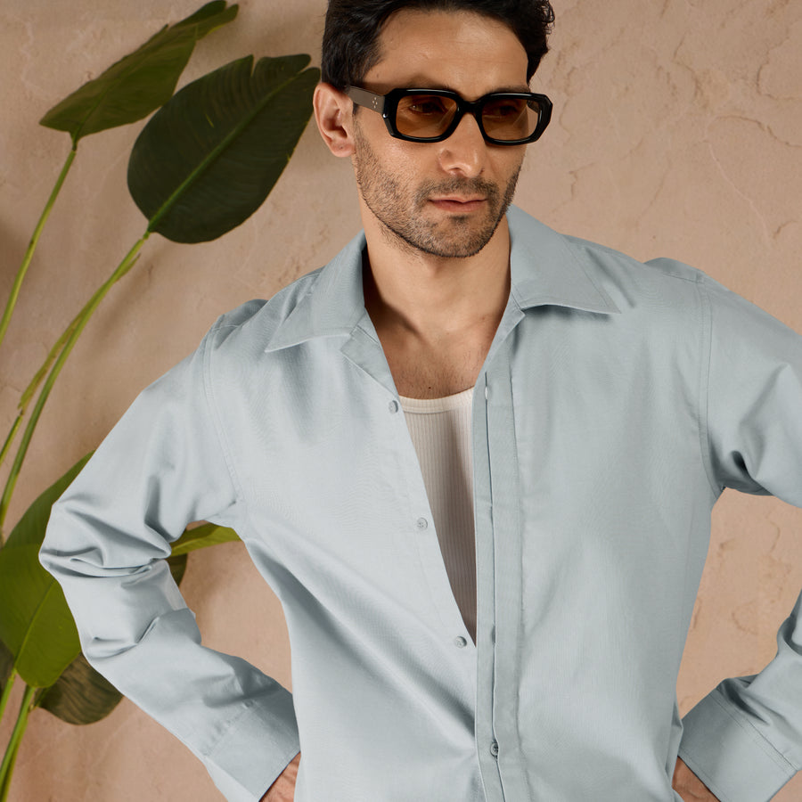 HALF PLACKET COTTON OXFORD SHIRT - SKY BLUE