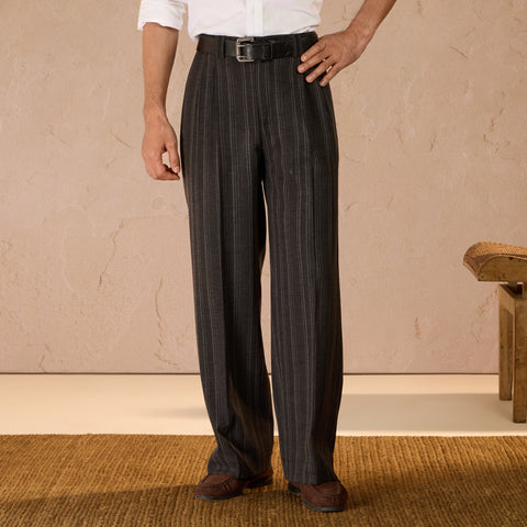 RELAXED FIT  PINSTRIPE TROUSERS - BLACK