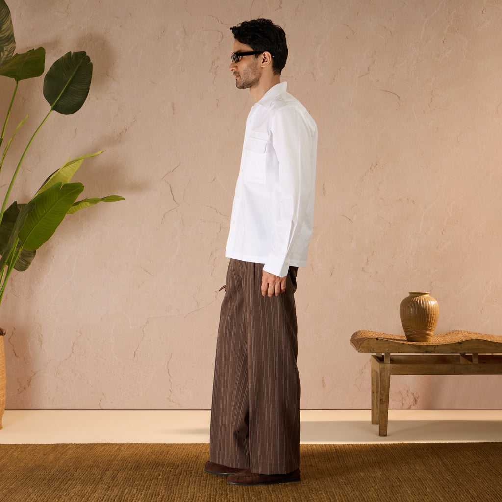 RELAXED FIT PINSTRIPE TROUSERS - BROWN