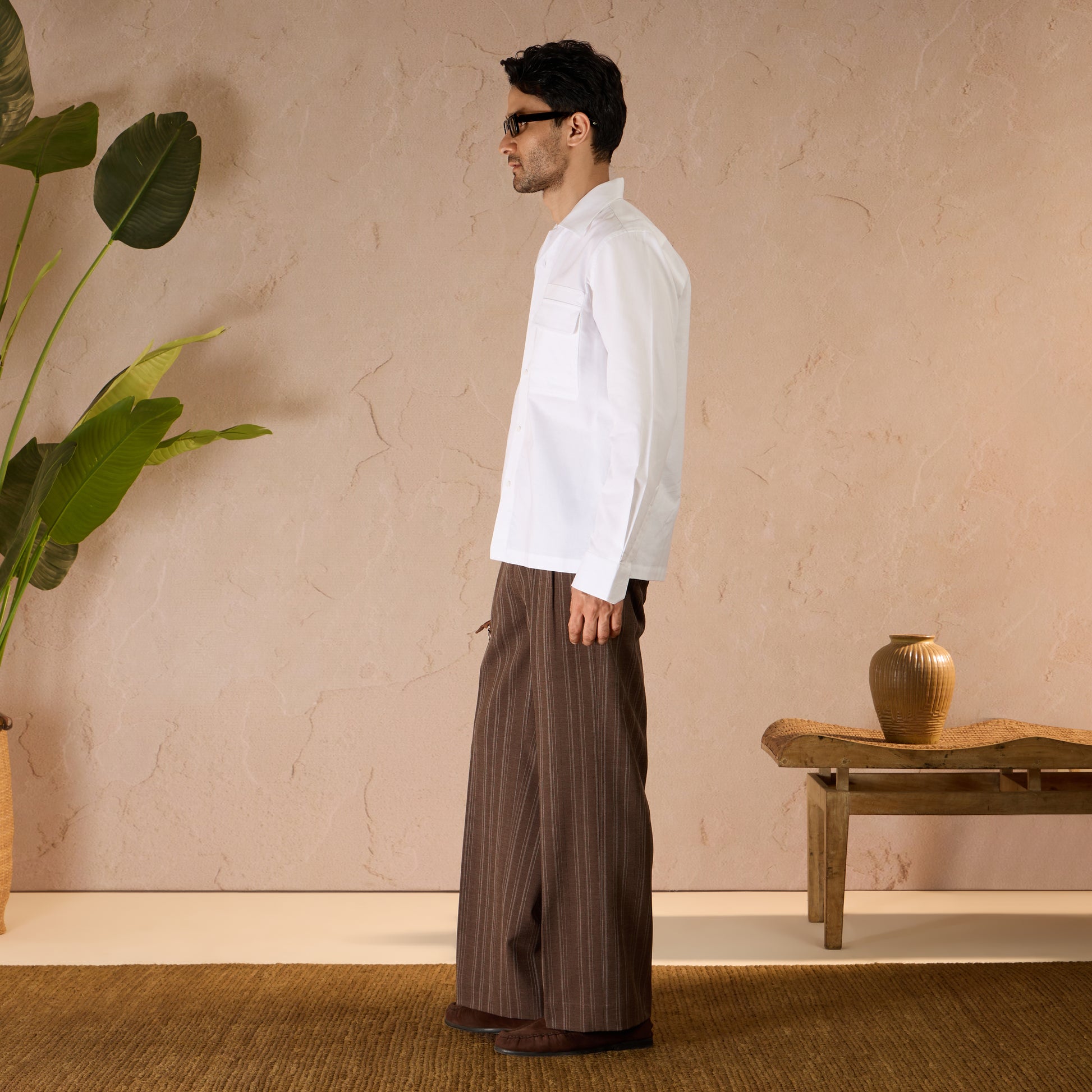 RELAXED FIT  PINSTRIPE TROUSERS - BROWN