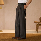 RELAXED FIT  PINSTRIPE TROUSERS - BLACK