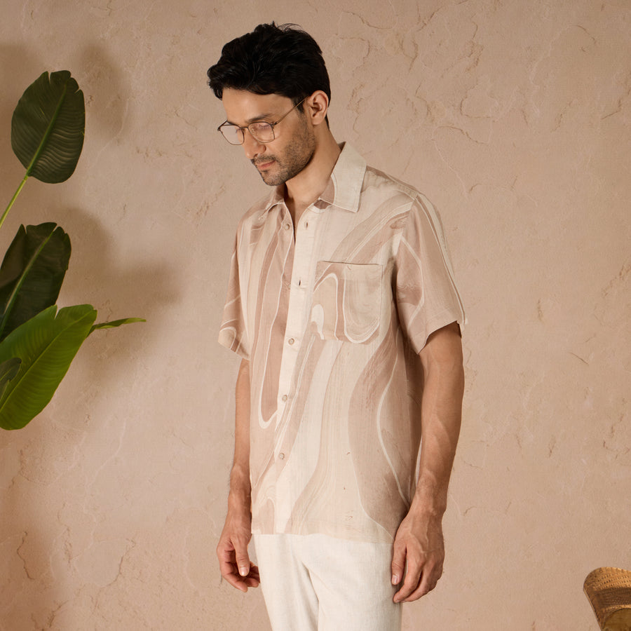 MARBLE PRINT LINEN SHIRT - DUSTY PINK