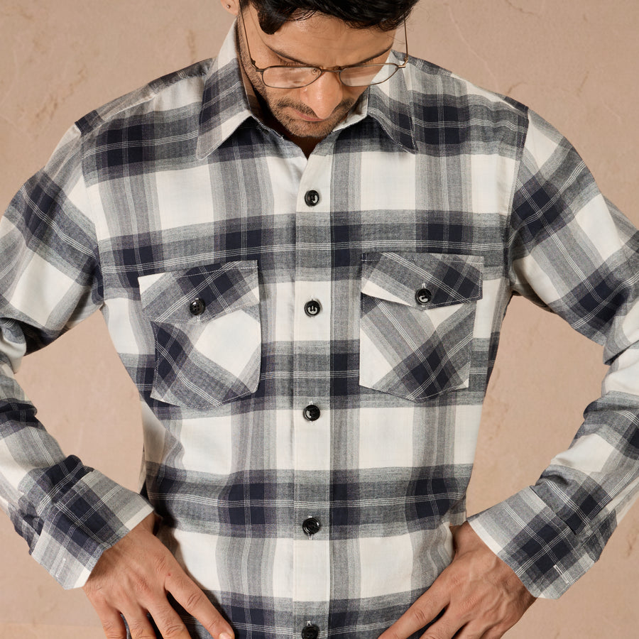 COTTON LIGHTWEIGHT FLANNEL SHIRT - NAVY