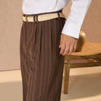 RELAXED FIT PINSTRIPE TROUSERS - BROWN