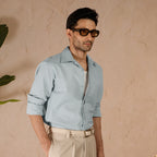 HALF PLACKET COTTON OXFORD SHIRT - SKY BLUE