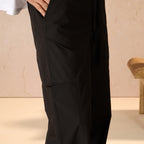RELAXED FIT PARACHUTE TRACK PANT - BLACK