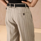 RELAXED FIT PINSTRIPE TROUSERS - BEIGE