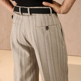 RELAXED FIT  PINSTRIPE TROUSERS - BEIGE