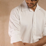 HALF PLACKET COTTON OXFORD SHIRT - WHITE