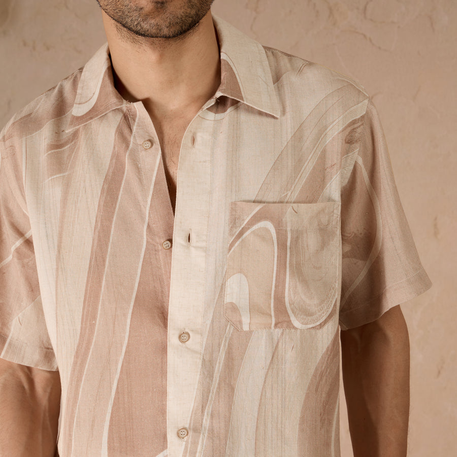 MARBLE PRINT LINEN SHIRT - DUSTY PINK