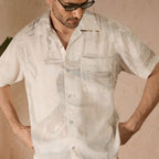 MARBLE PRINT LINEN SHIRT - DUSTY GREY