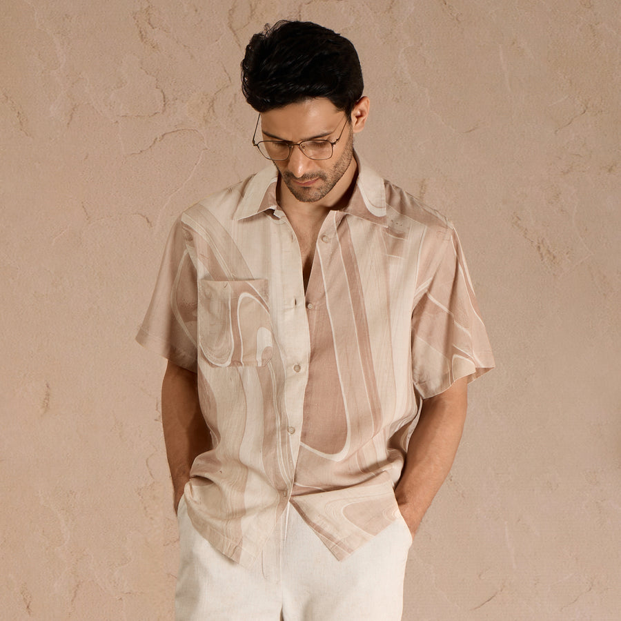 MARBLE PRINT LINEN SHIRT - DUSTY PINK