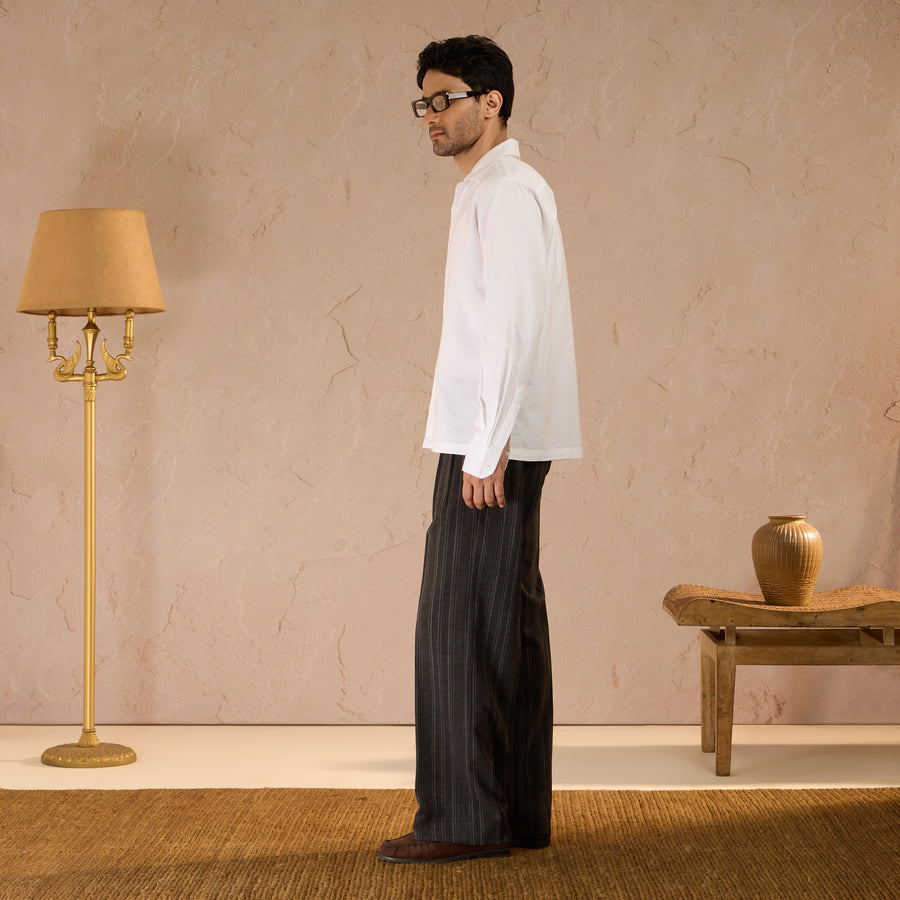 RELAXED FIT  PINSTRIPE TROUSERS - BLACK