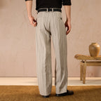 RELAXED FIT PINSTRIPE TROUSERS - BEIGE