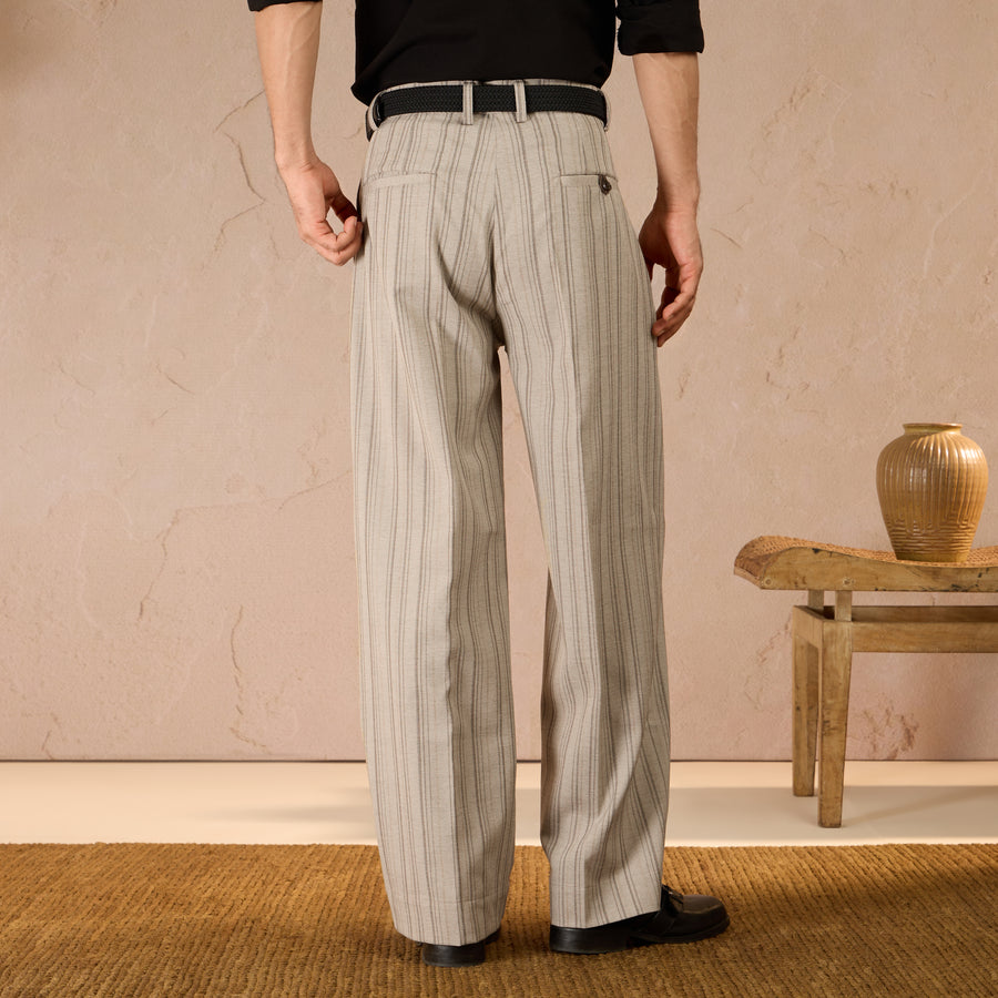 RELAXED FIT  PINSTRIPE TROUSERS - BEIGE