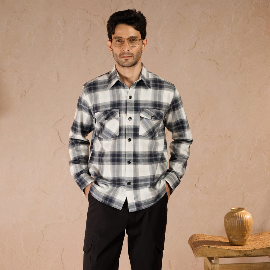 COTTON LIGHTWEIGHT FLANNEL SHIRT - NAVY