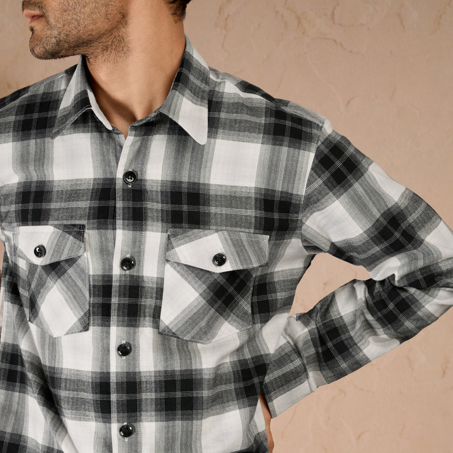 COTTON LIGHTWEIGHT FLANNEL SHIRT - BLACK