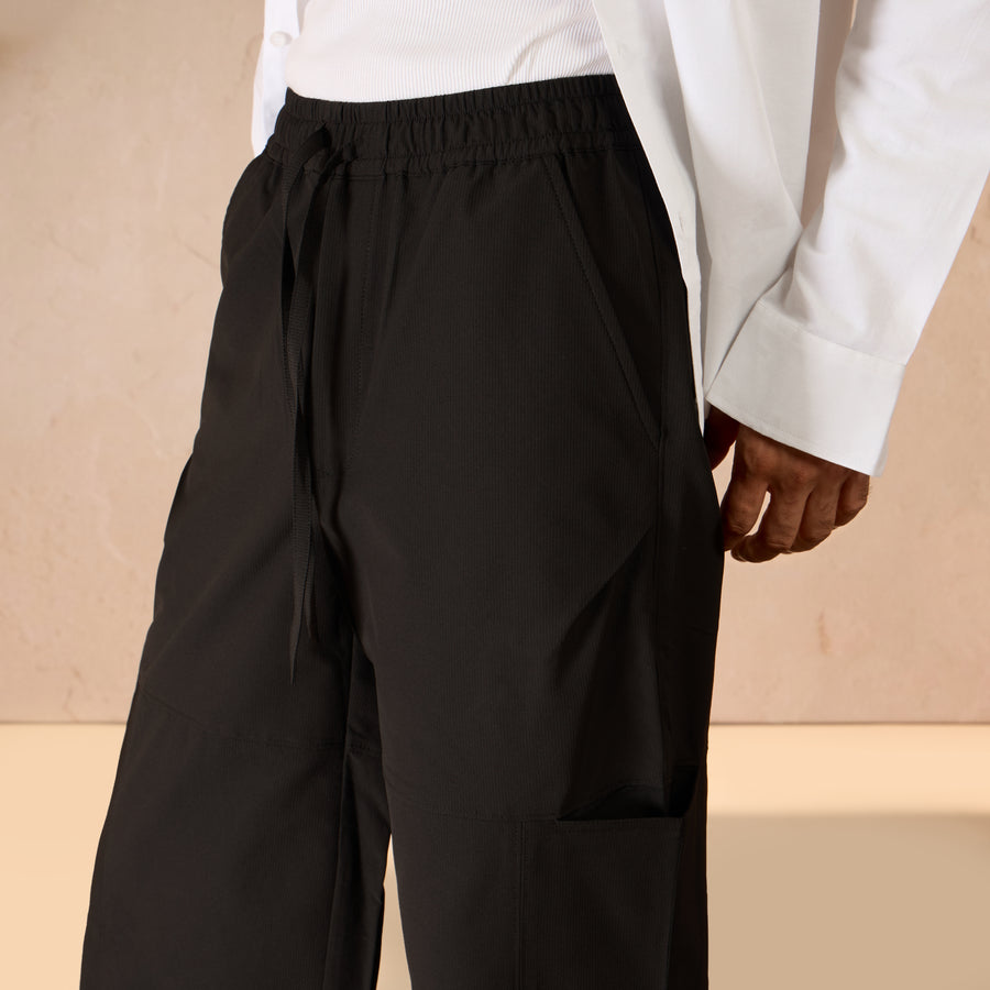 RELAXED FIT PARACHUTE TRACK PANT - BLACK