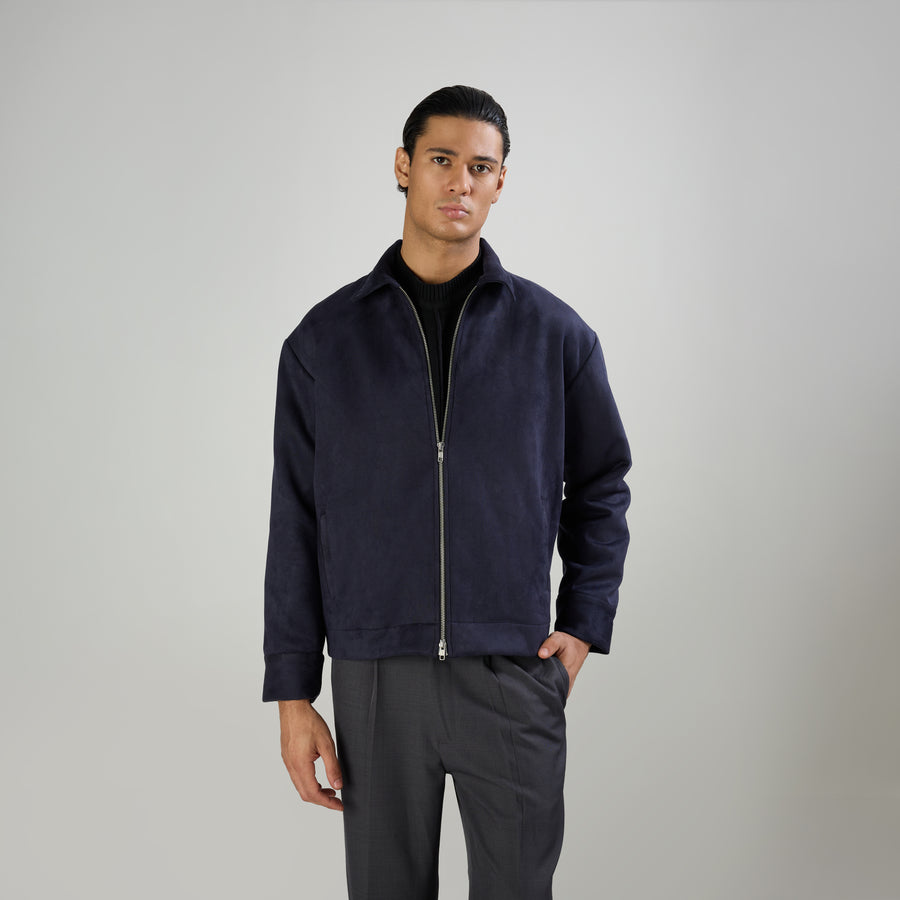 SUEDE TWO-WAY ZIP JACKE - NAVY