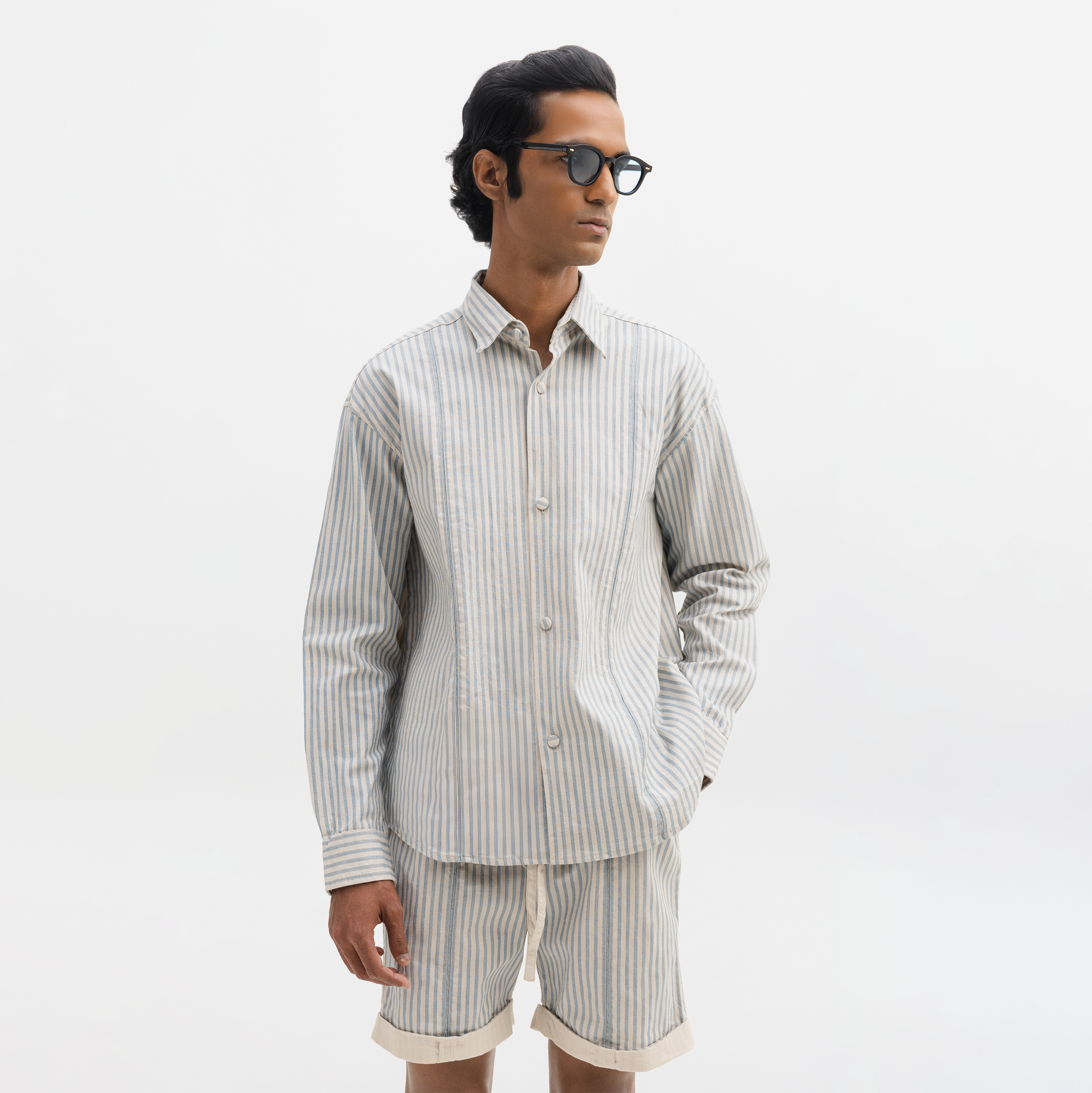 AQUA STRIPED FULL-SLEEVE SHIRT - AQUA