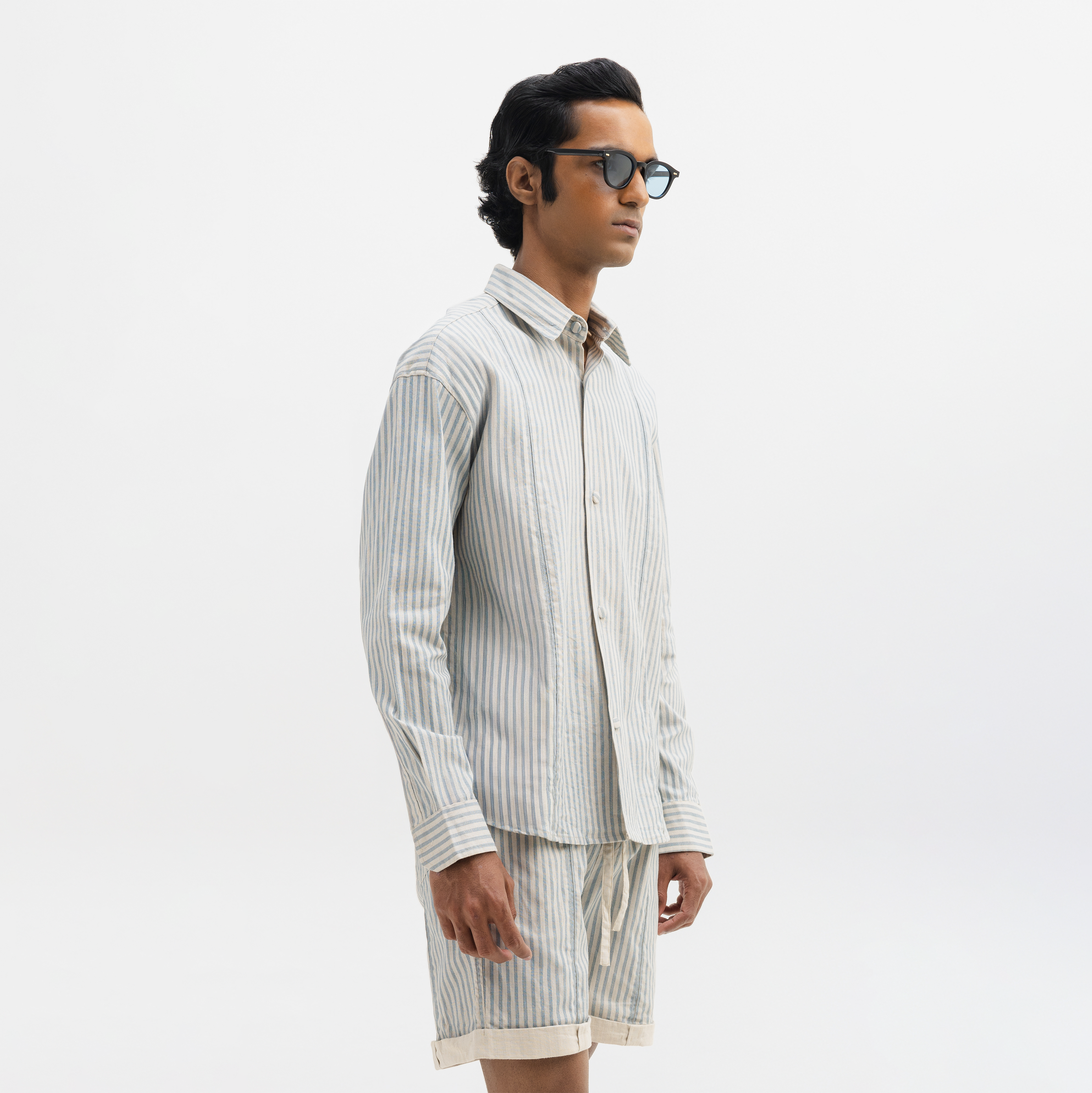 AQUA STRIPED FULL-SLEEVE SHIRT - AQUA