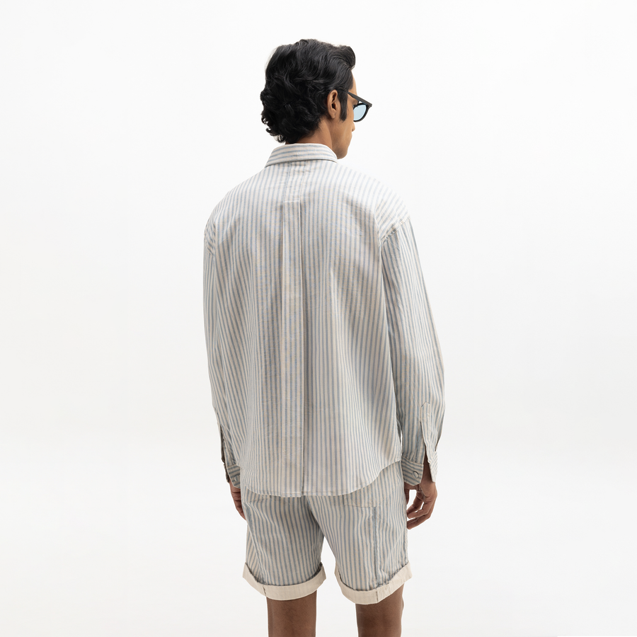 AQUA STRIPED FULL-SLEEVE SHIRT- AQUA