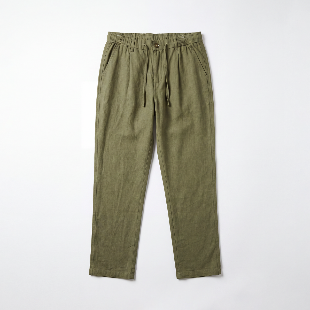 RELAXED COTTON LINEN PANTS - OLIVE