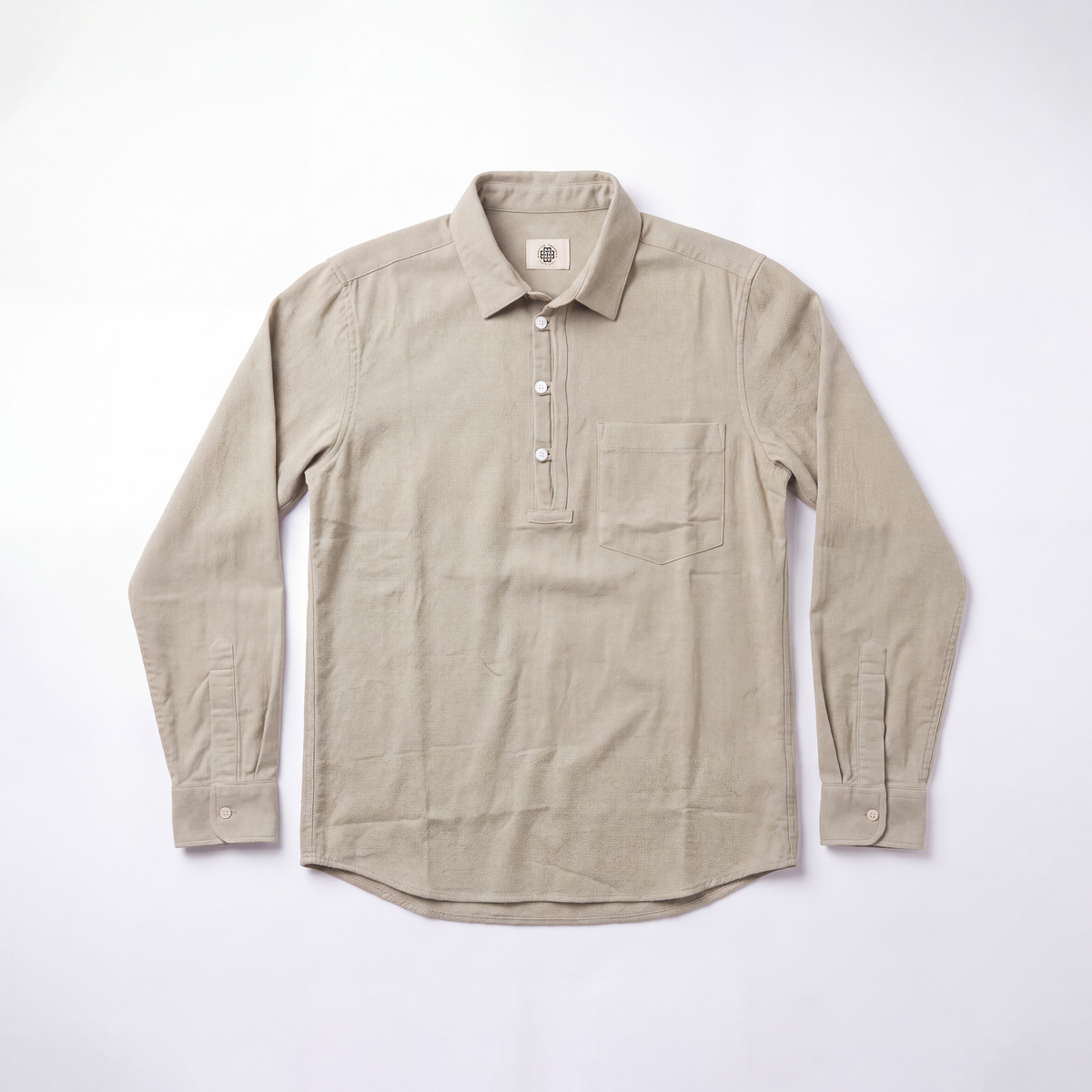 TEXTURED QUARTER PLACKET SHIRT - LIGHT BROWN