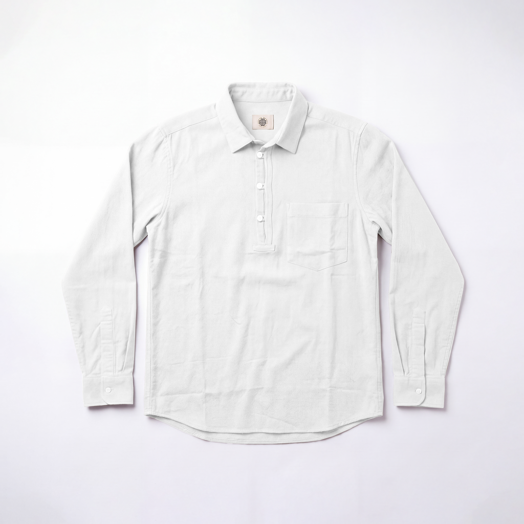 TEXTURED QUARTER PLACKET SHIRT - WHITE