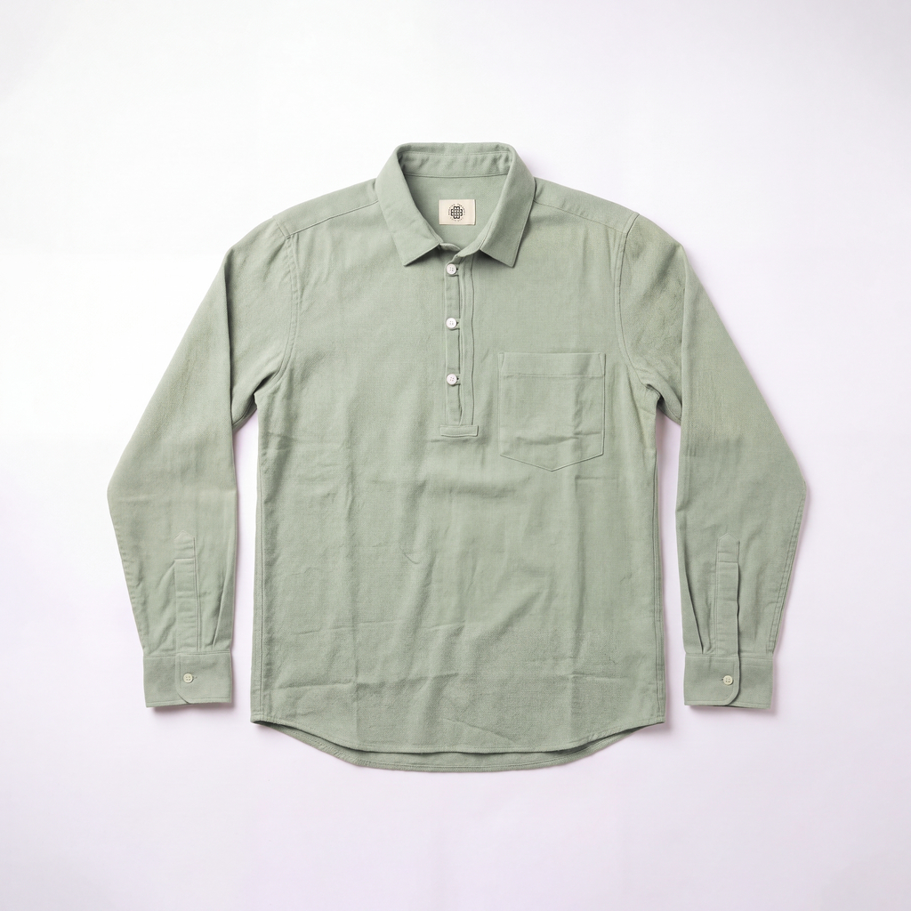 TEXTURED QUARTER PLACKET SHIRT - SAGE