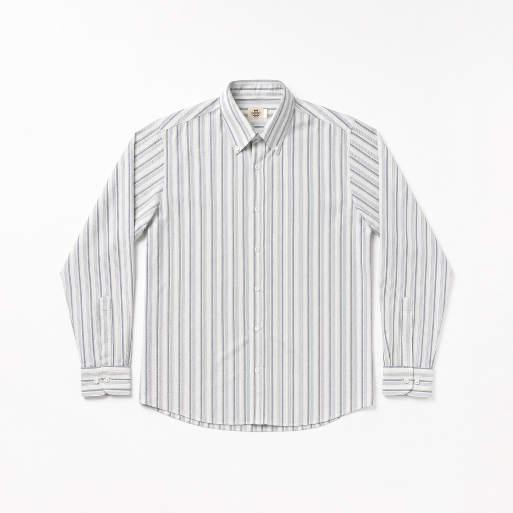 SEER SUCKER STRIPE SHIRT - WHITE