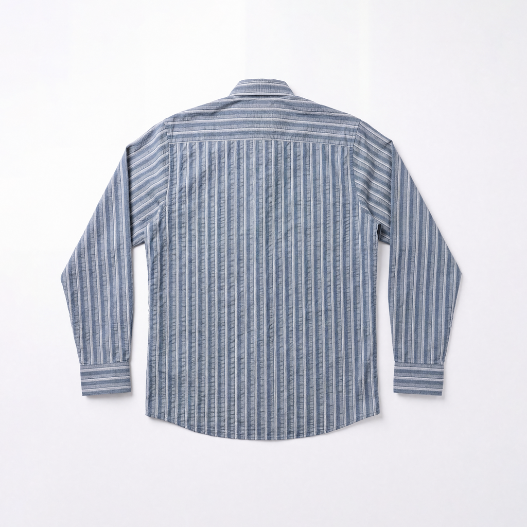 SEER SUCKER STRIPE SHIRT - STONE BLUE
